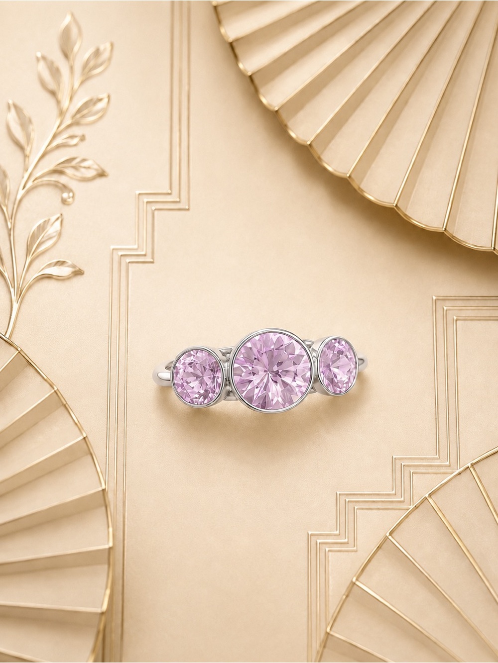 🆕❤️Three-Stone Lite Lavender Crystal Rivoli Ring
